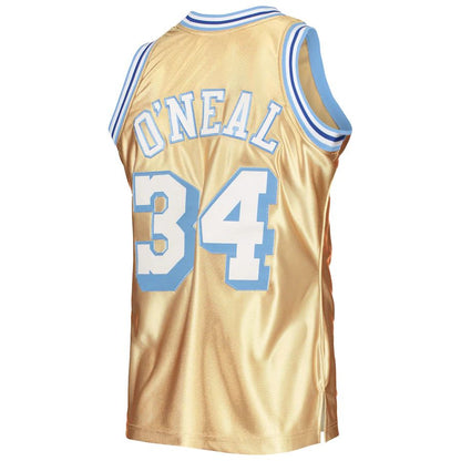 LA.Lakers #34 Shaquille O'Neal Mitchell & Ness 75th Anniversary 1996-97 Hardwood Classics Swingman Jersey Gold Stitched American Basketball Jersey UNEC
