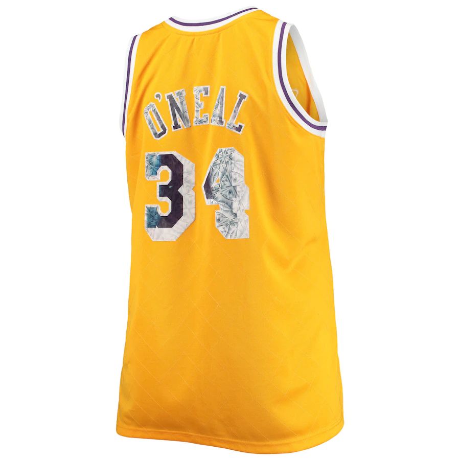 LA.Lakers #34 Shaquille O'Neal Mitchell & Ness Big & Tall 1996-97 75th Anniversary Diamond Swingman Jersey Gold Stitched American Basketball Jersey UNEC