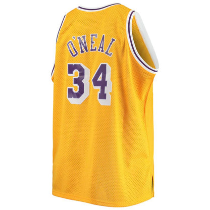 LA.Lakers #34 Shaquille O'Neal Mitchell & Ness Big & Tall Hardwood Classics Jersey Gold Stitched American Basketball Jersey UNEC