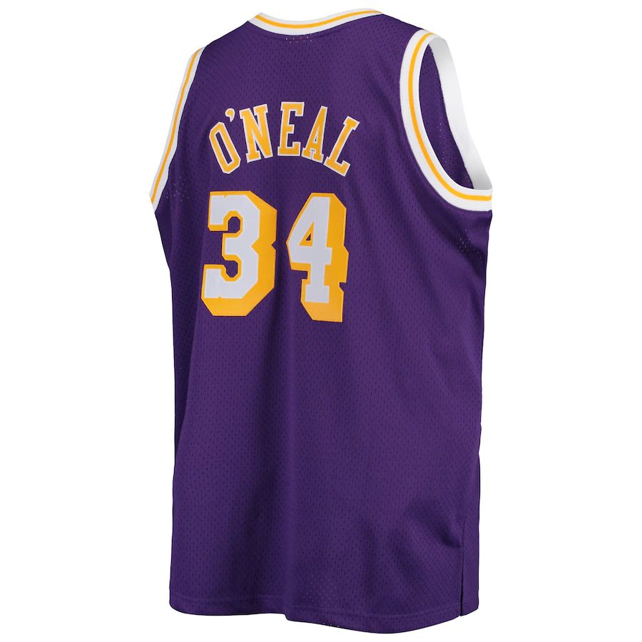 LA.Lakers #34 Shaquille O'Neal Mitchell & Ness Big & Tall Hardwood Classics Swingman Jersey Purple Stitched American Basketball Jersey UNEC