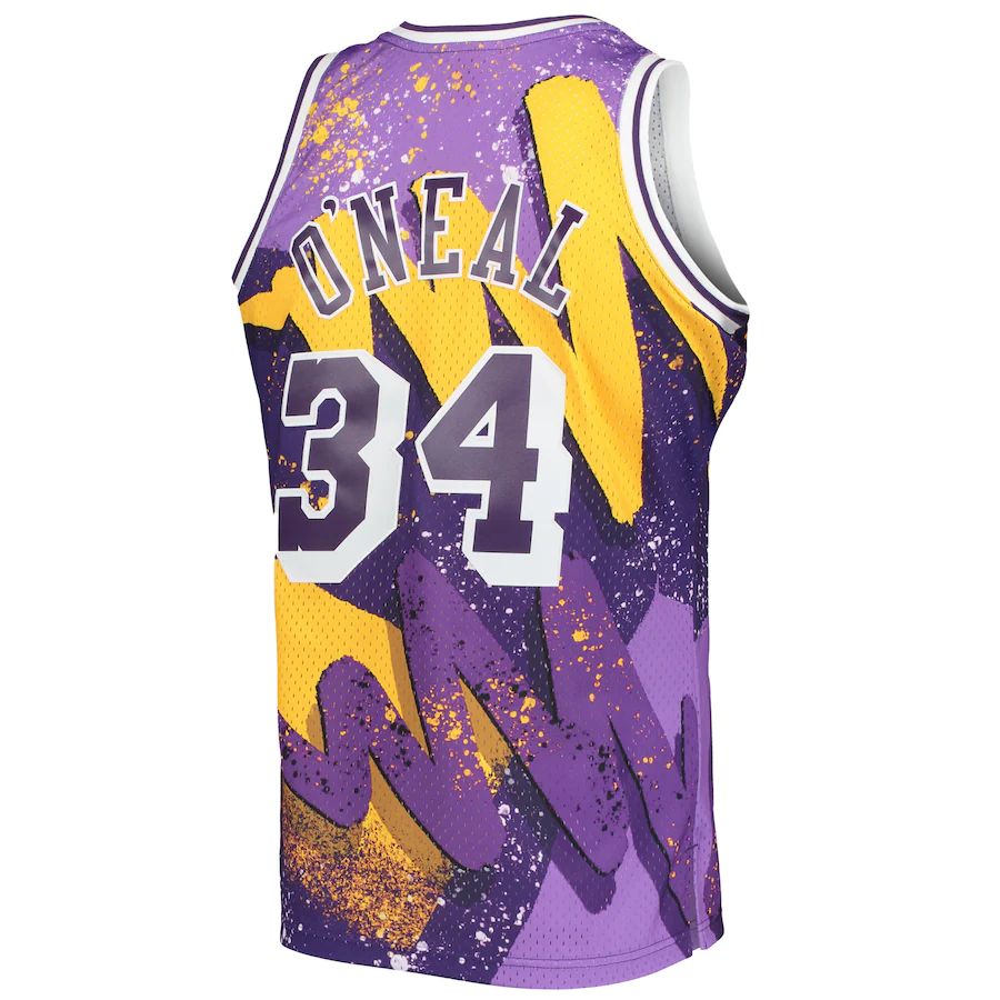 LA.Lakers #34 Shaquille O'Neal Mitchell & Ness Hardwood Classics 1996-97 Hyper Hoops Swingman Jersey Purple Stitched American Basketball Jersey UNEC