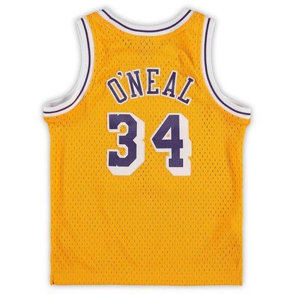 LA.Lakers #34 Shaquille O'Neal Mitchell & Ness Preschool 1996-1997 Hardwood Classics Throwback Team Jersey Gold Stitched American Basketball Jersey UNEC