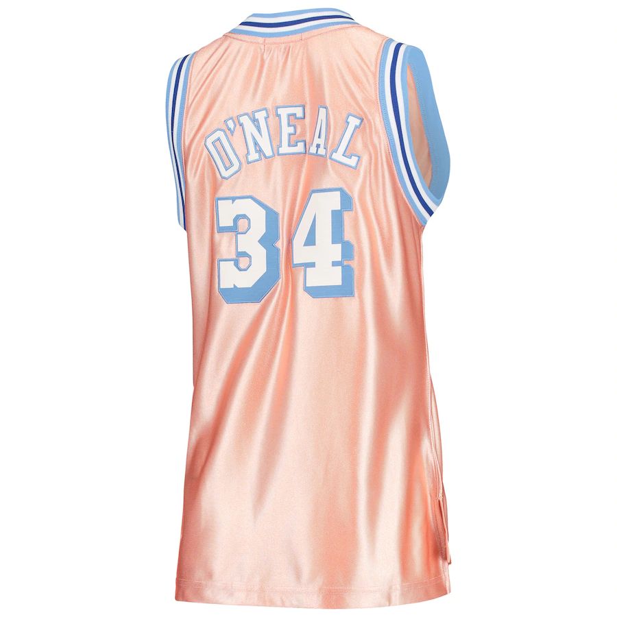 LA.Lakers #34 Shaquille O'Neal Mitchell & Ness Women's 75th Anniversary Rose Gold 1996 Swingman Jersey Pink Stitched American Basketball Jersey UNEC