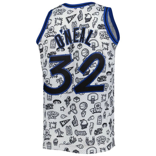 O.Magic #32 Shaquille O'Neal Mitchell & Ness 1994-95 Hardwood Classics Doodle Swingman Jersey White Stitched American Basketball Jersey UNEC