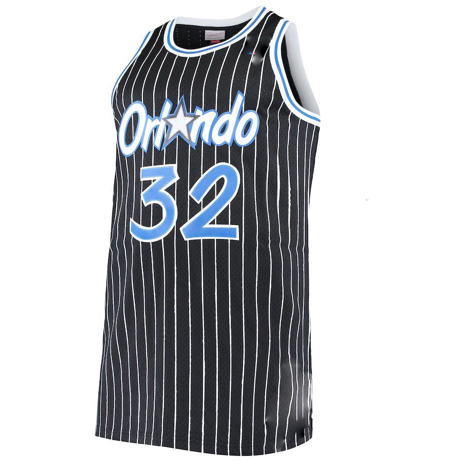O.Magic #32 Shaquille O'Neal Mitchell & Ness Big & Tall Hardwood Classics Jersey Black Stitched American Basketball Jersey UNEC