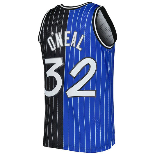O.Magic #32 Shaquille O'Neal Mitchell & Ness Hardwood Classics 1994-95 Split Swingman Jersey BlueBlack Stitched American Basketball Jersey UNEC