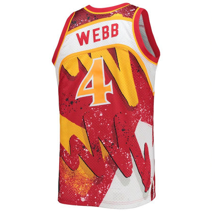 A.Hawks #4 Spud Webb Mitchell & Ness Hardwood Classics 1986-87 Hyper Hoops Swingman Jersey Red Stitched American Basketball Jersey UNEC