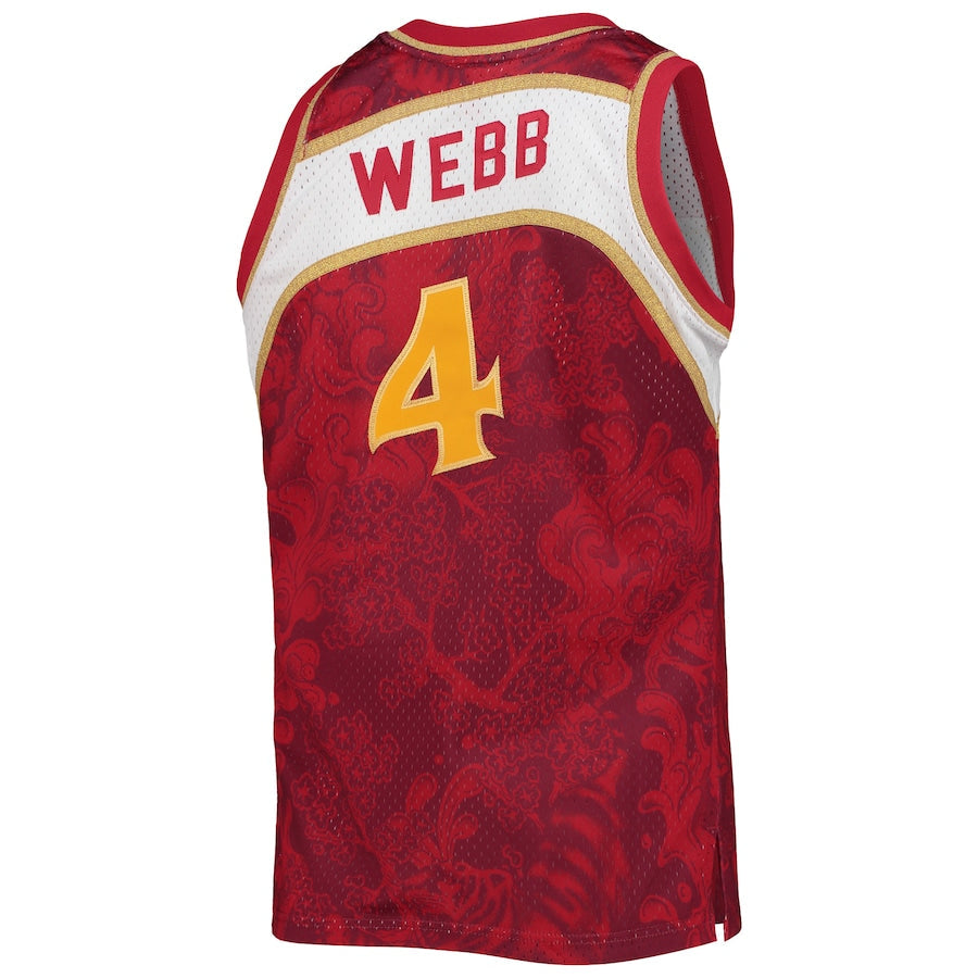 A.Hawks #4 Spud Webb Mitchell & Ness Hardwood Classics 1986-87 Lunar New Year Swingman Jersey Red Stitched American Basketball Jersey UNEC