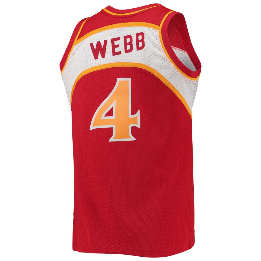 A.Hawks #4 Spud Webb Mitchell & Ness Hardwood Classics Swingman Jersey Red Stitched American Basketball Jersey UNEC