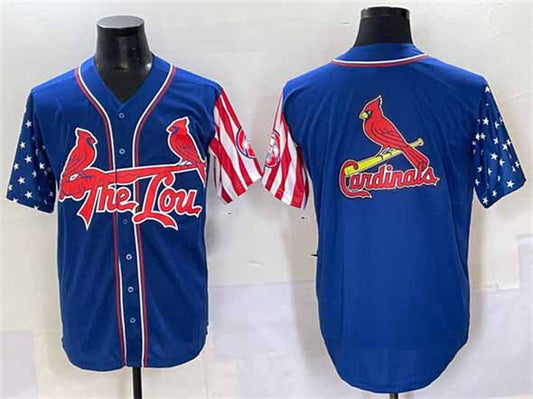 St. Louis Cardinals Team Big Logo Royal Independence Day Vapor Premier Limited Stitched Baseball Jersey