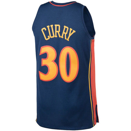 G.State Warriors #30 Stephen Curry Mitchell & Ness Big & Tall Hardwood Classics Jersey Navy Stitched American Basketball Jersey UNEC