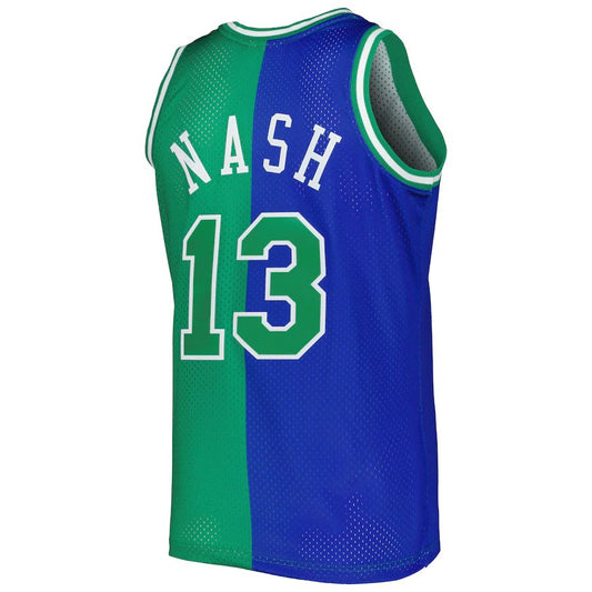 D.Mavericks #13 Steve Nash Mitchell & Ness Hardwood Classics 1998-99 Split Swingman Jersey Blue Green Stitched American Basketball Jersey UNEC