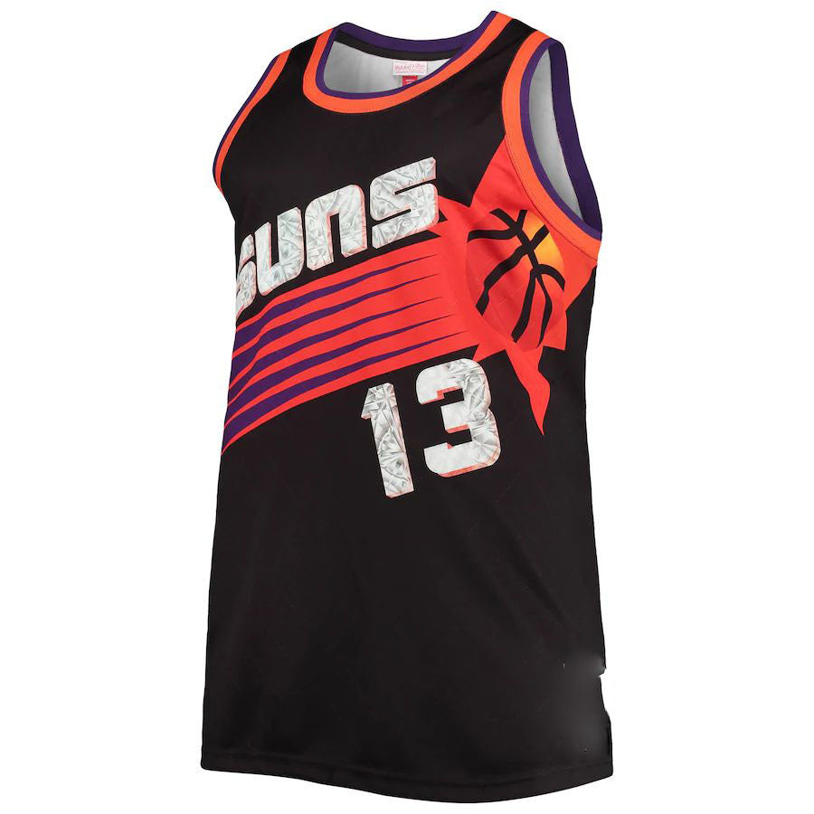 P.Suns #13 Steve Nash Mitchell & Ness Big & Tall 1996-97 75th Anniversary Diamond Swingman Jersey Black Stitched American Basketball Jersey UNEC