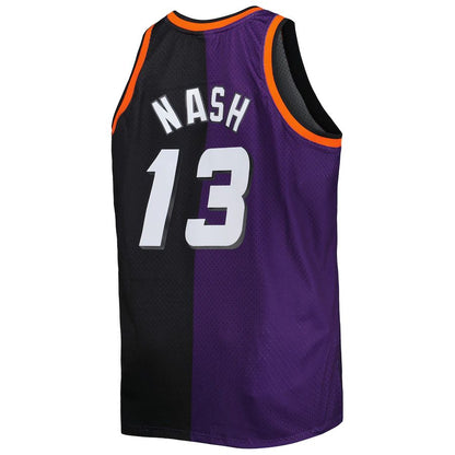 P.Suns #13 Steve Nash Mitchell & Ness Big & Tall Hardwood Classics 1996-97 Split Swingman Jersey Purple-Black Stitched American Basketball Jersey UNEC