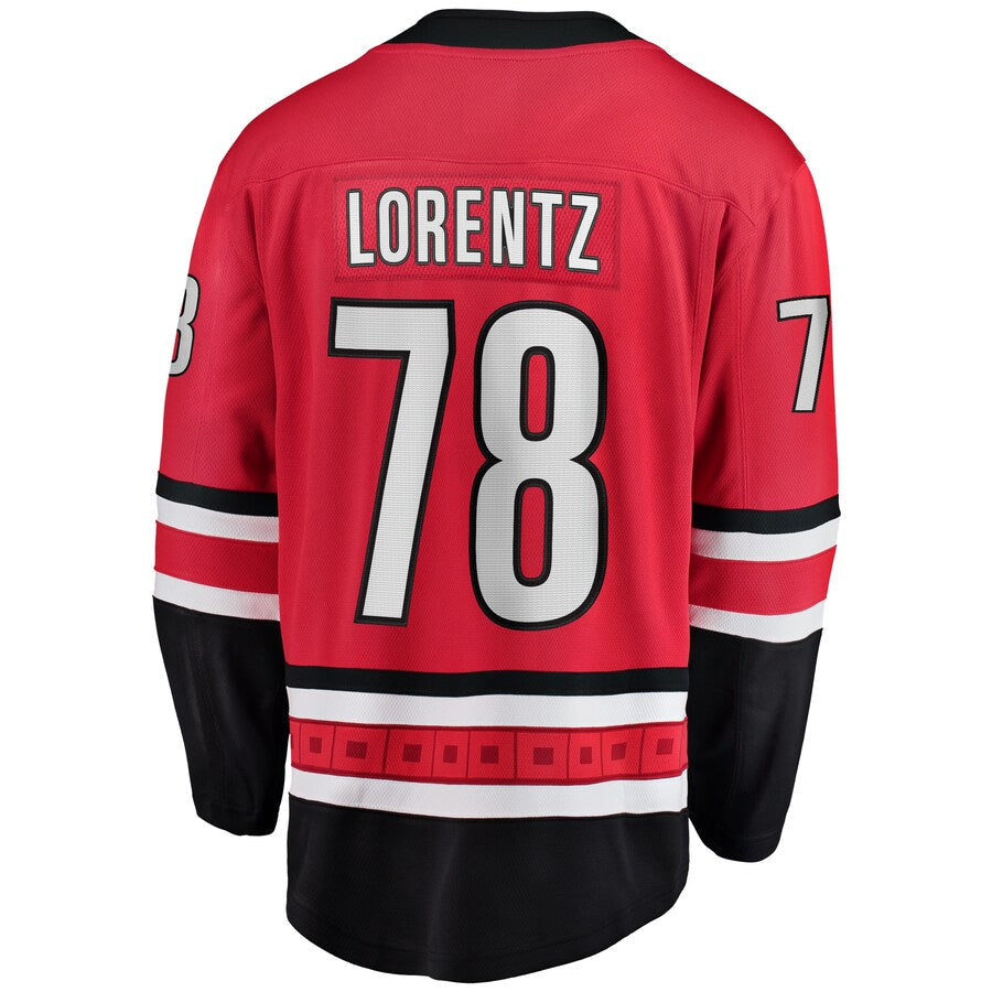 C.Hurricanes #78 Steven Lorentz Fanatics Branded Home Breakaway Player Jersey  Red Stitched American Hockey Jersey UNEC