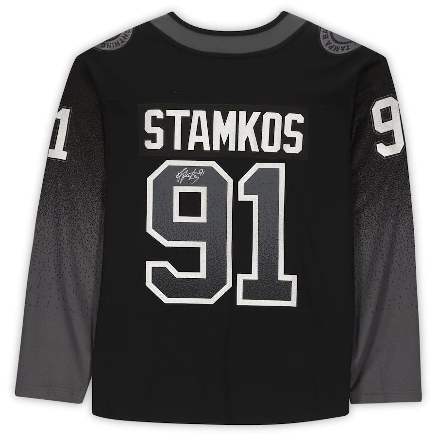 TB.Lightning #91 Steven Stamkos Fanatics Authentic Autographed Black Alternate Breakaway Jersey Stitched American Hockey Jersey UNEC