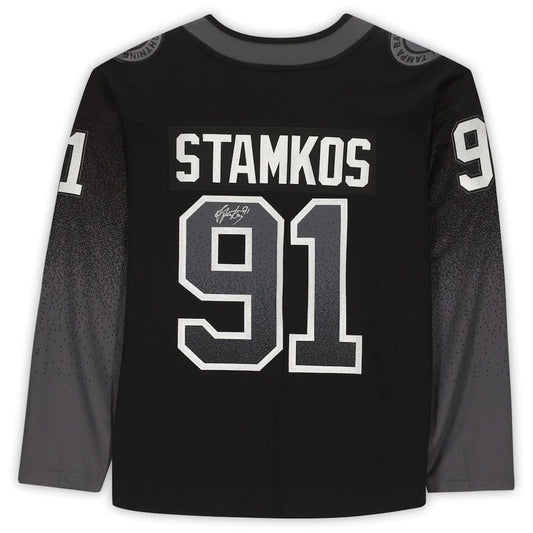 TB.Lightning #91 Steven Stamkos Fanatics Authentic Autographed Black Alternate Breakaway Jersey Stitched American Hockey Jersey UNEC