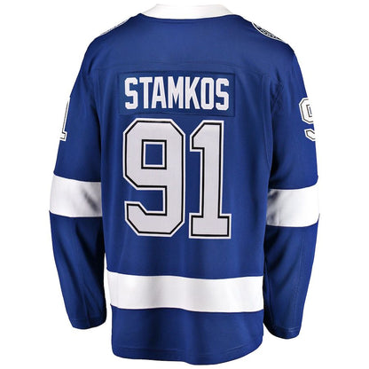 TB.Lightning #91 Steven Stamkos Fanatics Branded Home 2022 Stanley Cup Final Breakaway Player Jersey Blue Stitched American Hockey Jersey UNEC