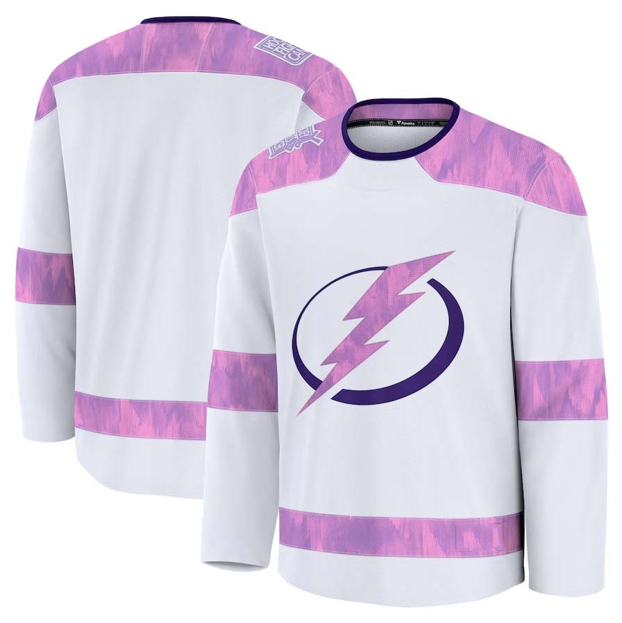 TB.Lightning Fanatics 2024 Hockey Fights Cancer Practice Jersey - White Stitched American Hockey Jersey UNEC