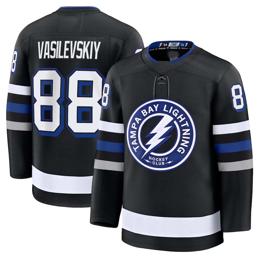 TB.Lightning #88 Andrei Vasilevskiy Fanatics Alternate Premium Jersey - Black Stitched American Hockey Jersey UNEC