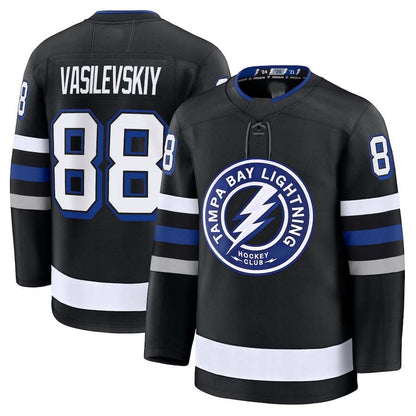 TB.Lightning #88 Andrei Vasilevskiy Fanatics Alternate Premium Jersey - Black Stitched American Hockey Jersey UNEC