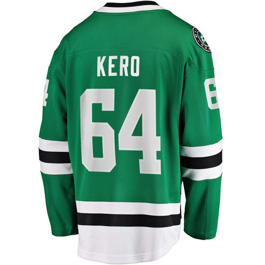 D.Stars #64 Tanner Kero Fanatics Branded Home Breakaway Player Jersey Kelly Green Stitched American Hockey Jersey UNEC