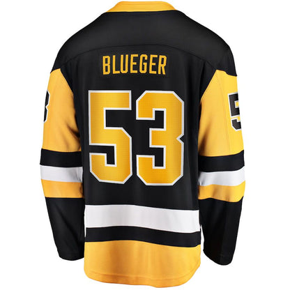 P.Penguins #53 Teddy Blueger Fanatics Branded Home Breakaway Player Jersey Black Stitched American Hockey Jersey UNEC