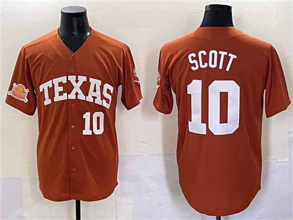 T.Longhorns #10 Mia Scott Orange 2025 Softball National Champions Stitched American College Jerseys