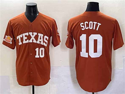 T.Longhorns #10 Mia Scott Orange 2025 Softball National Champions Stitched American College Jerseys