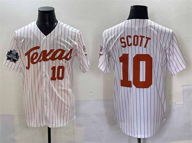 T.Longhorns #10 Mia Scott White Pinstripe 2025 World Series Stitched American College Jerseys