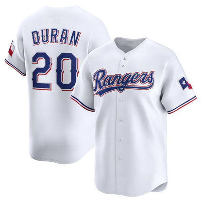 Texas Rangers #20 Ezequiel Dur¨¢n Home Limited Player Jersey - White Stitched Baseball Jersey