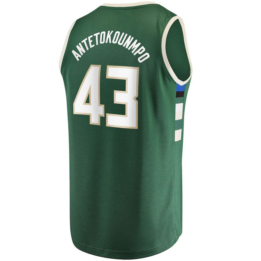 M.Bucks #43 Thanasis Antetokounmpo Fanatics Branded  Fast Break Replica Player Jersey Icon Edition Hunter Green Stitched American Basketball Jersey UNEC