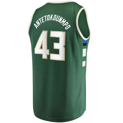 M.Bucks #43 Thanasis Antetokounmpo Fanatics Branded  Fast Break Replica Player Jersey Icon Edition Hunter Green Stitched American Basketball Jersey UNEC