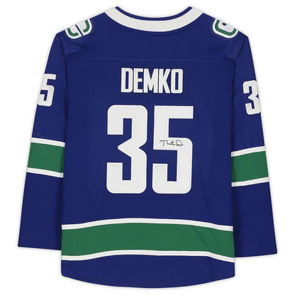 V.Canucks #35 Thatcher Demko Fanatics Authentic Autographed Fanatics Branded Breakaway Jersey Blue Stitched American Hockey Jersey UNEC
