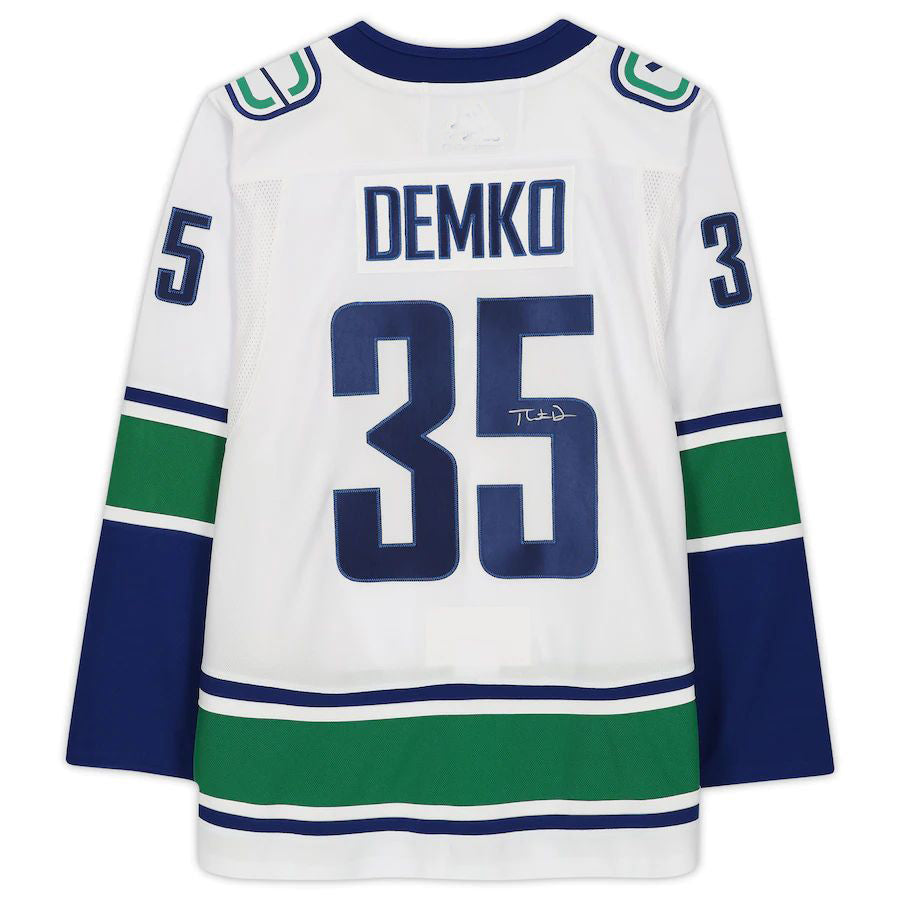 V.Canucks #35 Thatcher Demko Fanatics Authentic Autographed White Jersey Stitched American Hockey Jersey UNEC