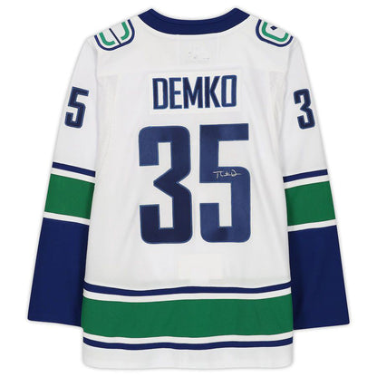 V.Canucks #35 Thatcher Demko Fanatics Authentic Autographed White Jersey Stitched American Hockey Jersey UNEC