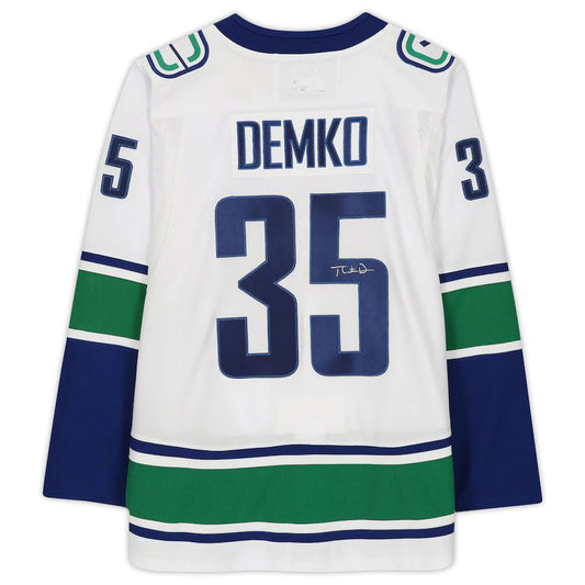 V.Canucks #35 Thatcher Demko Fanatics Authentic Autographed White Jersey Stitched American Hockey Jersey UNEC