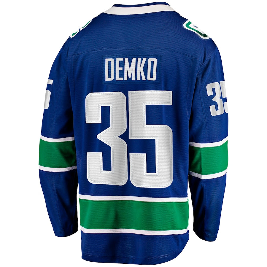 V.Canucks #35 Thatcher Demko Fanatics Branded Home Breakaway Jersey  Blue Stitched American Hockey Jersey UNEC