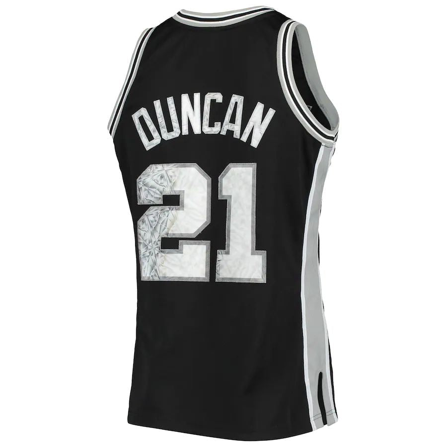 S.Antonio Spurs #21 Tim Duncan Mitchell & Ness 1996-97 Hardwood Classics  75th Anniversary Diamond Swingman Jersey  Black Stitched American Basketball Jersey UNEC