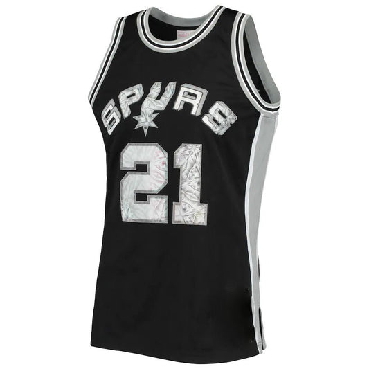 S.Antonio Spurs #21 Tim Duncan Mitchell & Ness 1996-97 Hardwood Classics 75th Anniversary Diamond Swingman Jersey Black Stitched American Basketball Jersey UNEC