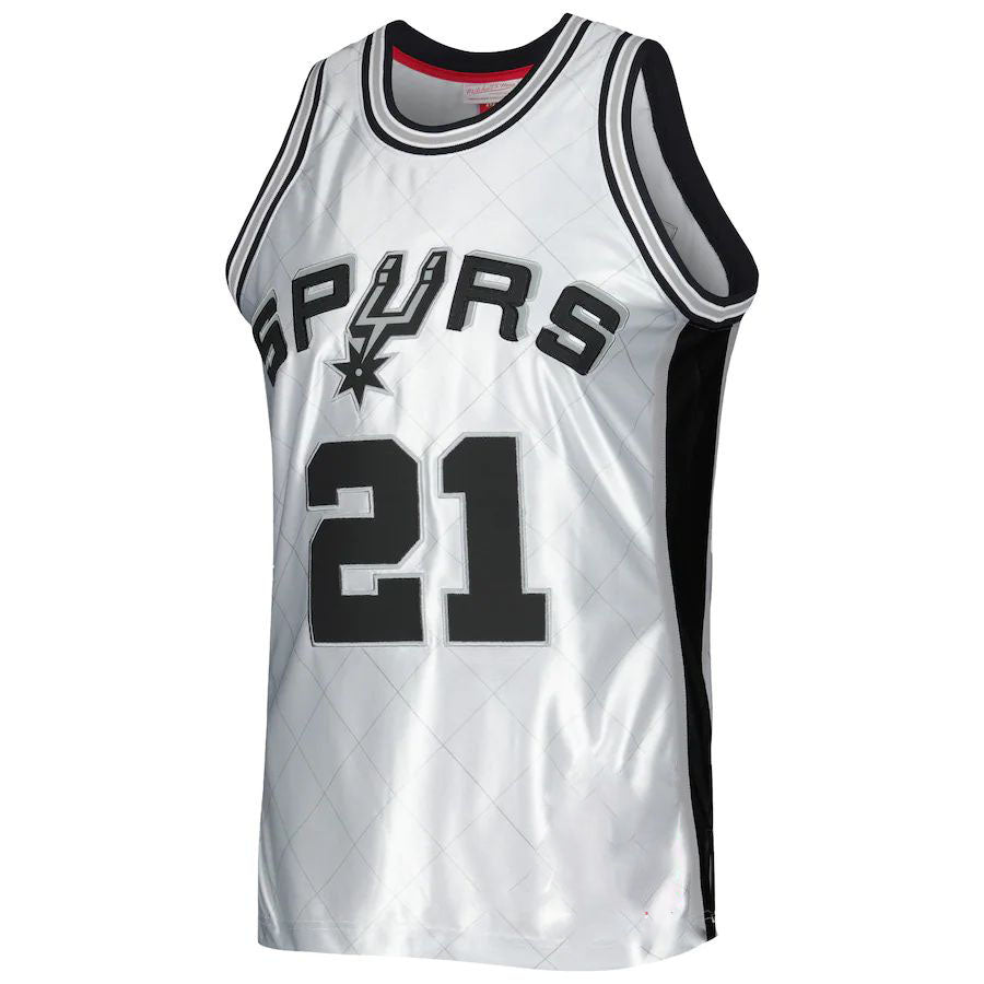 S.Antonio Spurs #21 Tim Duncan Mitchell & Ness 1998-99 Hardwood Classics 75th Anniversary Swingman Jersey Platinum Stitched American Basketball Jersey UNEC