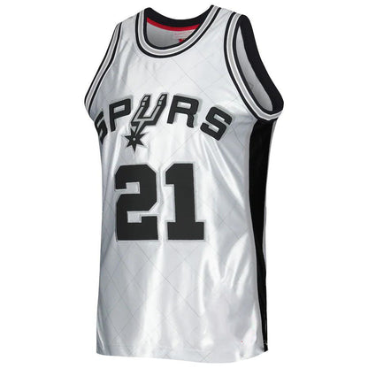 S.Antonio Spurs #21 Tim Duncan Mitchell & Ness 1998-99 Hardwood Classics 75th Anniversary Swingman Jersey Platinum Stitched American Basketball Jersey UNEC