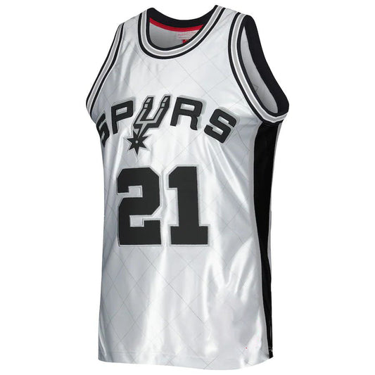 S.Antonio Spurs #21 Tim Duncan Mitchell & Ness 1998-99 Hardwood Classics 75th Anniversary Swingman Jersey Platinum Stitched American Basketball Jersey UNEC