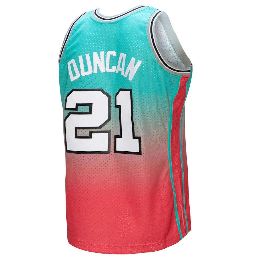 S.Antonio Spurs #21 Tim Duncan Mitchell & Ness 199899 Hardwood Classics Fadeaway Swingman Player Jersey PinkTeal Stitched American Basketball Jersey UNEC