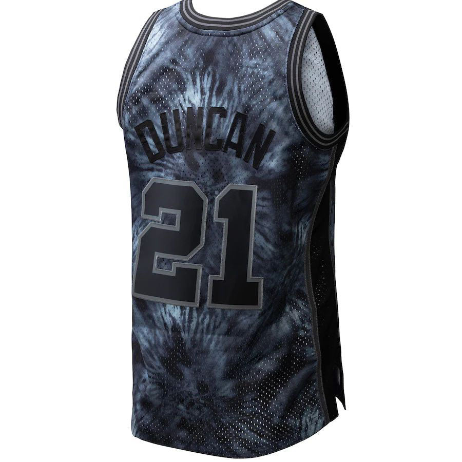 S.Antonio Spurs #21 Tim Duncan Mitchell & Ness Unisex Hardwood Classics 1998-99 Tie-Dye Swingman Jersey Black Stitched American Basketball Jersey UNEC