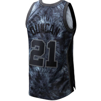 S.Antonio Spurs #21 Tim Duncan Mitchell & Ness Unisex Hardwood Classics 1998-99 Tie-Dye Swingman Jersey Black Stitched American Basketball Jersey UNEC
