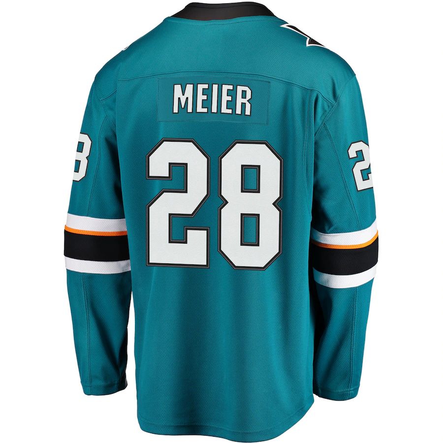 SJ.Sharks #28 Timo Meier Fanatics Branded Home Premier Breakaway Player Jersey  Teal Stitched American Hockey Jersey UNEC