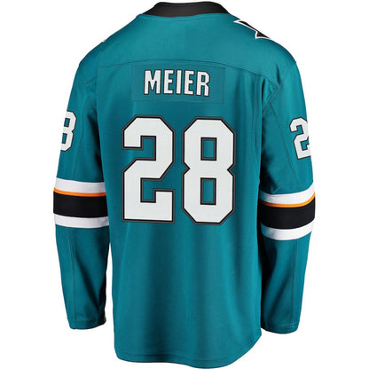 SJ.Sharks #28 Timo Meier Fanatics Branded Home Premier Breakaway Player Jersey  Teal Stitched American Hockey Jersey UNEC