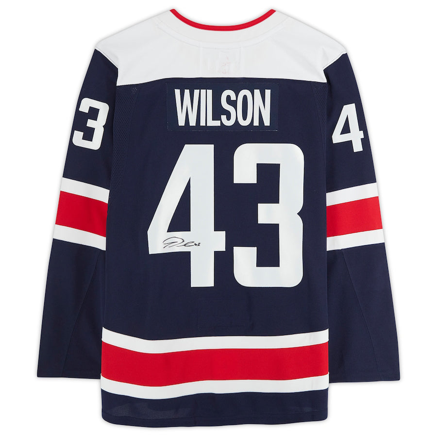 W.Capitals #43 Tom Wilson Fanatics Authentic Autographed Alternate Authentic Jersey Navy Stitched American Hockey Jersey UNEC