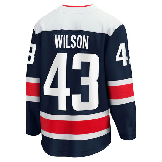 W.Capitals #43 Tom Wilson Fanatics Branded 2020-21 Alternate Premier Breakaway Player Jersey Navy Stitched American Hockey Jersey UNEC
